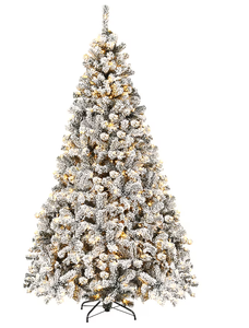 lot 399 image: Costway 7.5-ft Pre-lit Flocked White Artificial Christmas Tree with White LED Lights