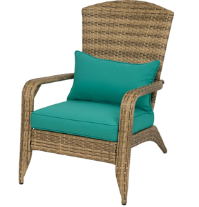 lot 400 image: Outsunny Patio Adirondack Chair with Rattan Wicker, Soft Cushions, Tall Curved Backrest for Deck or Garden, Sky Blue