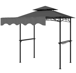 lot 408 image: Outsunny 8 x 5 Outdoor Grill Gazebo, Barbecue Gazebo Shelter with Side Awning, 2 Side Shelves and 6 Hooks, Dark Gray (Missing Part B3)