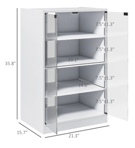 lot 410 image: HOMCOM 4-Tier Media Cabinet, Media Stand with Adjustable Shelves, Tempered Glass Doors, and Cable Management, Distressed White