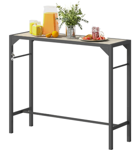 lot 412 image: Outsunny Outdoor Bar Table, Bar Height Patio Bar Table w Built-In Bottle Opener, Plastic Top with Wood Grain, 47.25 x 15 x 39 (Maybe Missing Hardware. Missing 1 Of  Part B, C)