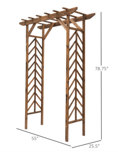 lot 413 image: Outsunny 79in Wooden Garden Arbor Arch Trellis with Classic Countryside Style, Pergola Style Roof for Climbing Vines for Ceremony Party Weddings