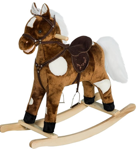 lot 255 image: Qaba Kids Metal Plush Ride-On Rocking Horse Chair Toy with Nursery Rhyme Music - Dark Brown (Missing Hardware)