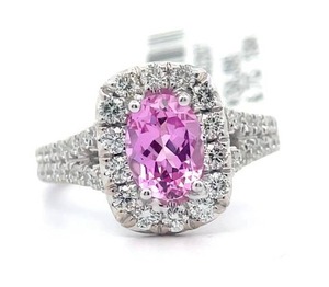 lot 21 image: 3.28 Carat Natural Pink Sapphire & Natural Diamond Ring in 18K White Gold w Appraisal Retail $10,195 VIDEO