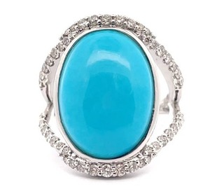 lot 35 image: 10.85 Carat Natural Turquoise & Natural Diamond Ring in Platinum w Appraisal Retail $6,795 VIDEO