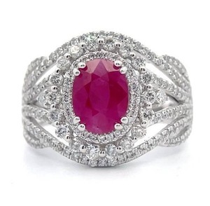 3.21 Carat Natural Burmese Ruby & Natural Diamond Halo Ring in Platinum w/ GIA Report + Appraisal; Retail $8,373 *VIDEO*