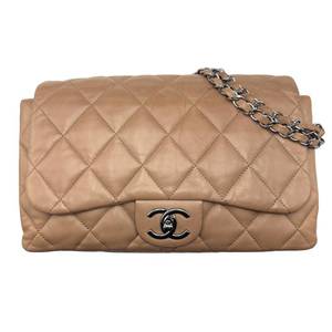 lot 8 image: Chanel Beige Quilted Leather Classic Flap Shoulder Bag with Silver-Tone Hardware Pre-Owned Retail $7,200