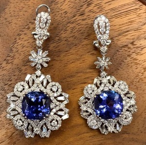 lot 34 image: Orianne 17.68 Carat Natural Tanzanite & Natural Diamond Earrings in 14K White Gold w Appraisal Retail $33,240 VIDEO