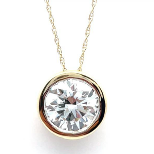 lot 17 image: New 3.00 Carat Round Diamond Bezel Pendant Necklace in 14k Yellow Gold Retail $4,995 VIDEO