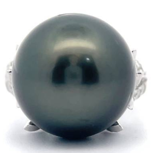 Oscar Friedman 16.40 Carat Natural Tahitian Pearl & Natural Diamond Ring in Platinum w/ GIA Report + Appraisal; Retail $8,285 *VIDEO*