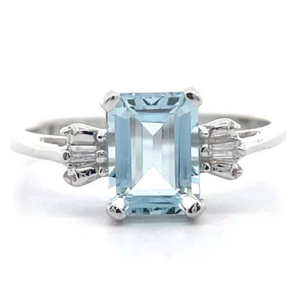 lot 41 image: 1 Carat Natural Aquamarine Estate Ring with Natural Diamond Accents in 10K White Gold Retail $1,850 VIDEO