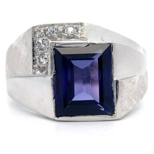lot 43 image: Vintage Retro Amethyst & Natural Diamond Estate Ring in Brushed Gold Accented 10K White Gold Retail $1,420 VIDEO