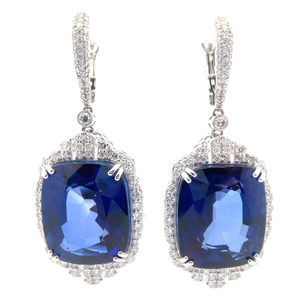 lot 28 image: 52.97 Carat Lab-Grown Sapphire & Natural Diamond Drop Earrings in 14K White Gold w Appraisal Retail $11,320 VIDEO