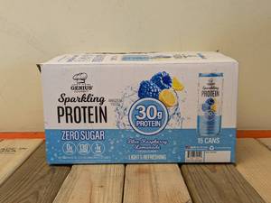 lot 46 image: GENIUS GOURMET SPARKLING PROTEIN WATER BLUE RASPBERRY LEMONADE 15PK