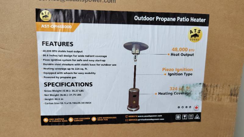 lot 9084 image: ATSPOWER Outdoor Propane Patio Heater (ATS-OPH48000)