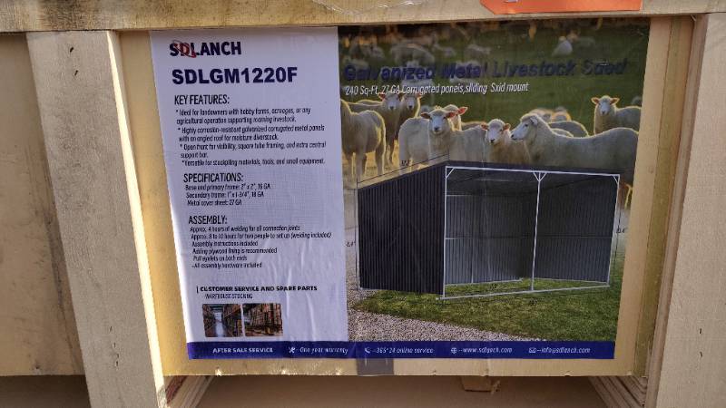 lot 944 image: SDLANCH Galvanized Metal Livestock Shed Kit (SDLGM1220F)