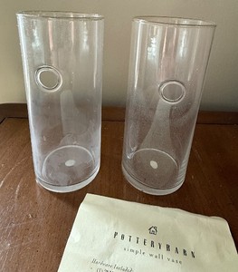 lot 25 image: Pottery Barn Simple Wall Vase Pair - Clear Glass