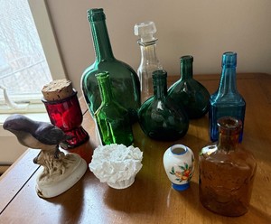 lot 27 image: Vintage Glass Bottles & Ceramic Figurines (Lot of 11)