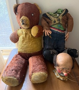 lot 121 image: Vintage Plush Teddy Bear - Rag Doll with Clown Head