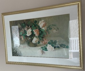 lot 143 image: Framed Rose Still-Life Painting - Gold Frame, 40 x 28 in