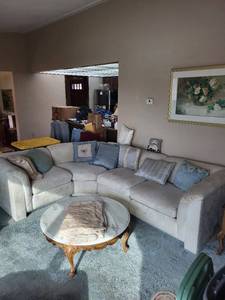 lot 7 image: Sectional Sofa - 103-Inch Long Beige Damask Upholstery