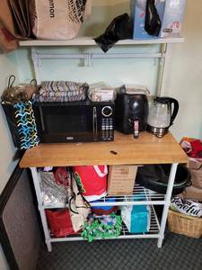 lot 14 image: Wood Table kitchen Bakers Rack