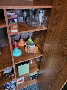 lot 31 image: Vintage Glassware Set - Colored Stem Glasses, Floral Canisters, Teapot & Crock Pot