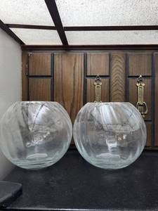 lot 40 image: Pair of Clear Glass Sphere Vases with Frosted Interior (Lot of 2)