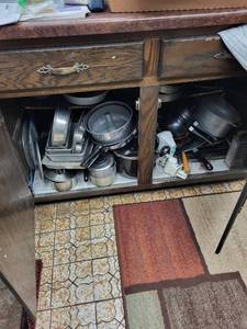 lot 42 image: Assorted Pots and Pans, Double Boiler, Hand Mixer, Large Vintage Roaster and Bakeware - Stainless Steel Cookware with Lids