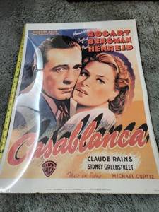 lot 47 image: Warner Bros Casablanca 1943 Movie Poster - Bogart & Bergman Classic Film Memorabilia