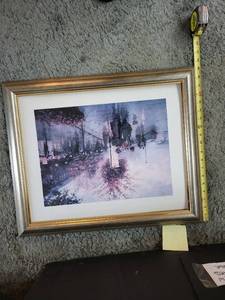 lot 91 image: Framed Impressionist Print - Riverside Promenade with Pink Blossoms