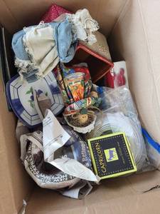 lot 112 image: Bubble Glass Vase & 2 Vintage Rag Dolls with Lace Bonnets - Vintage Decor