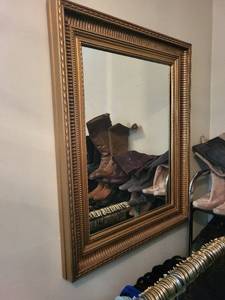 lot 180 image: Ornate Gold Frame Wall Mirror - 30-Inch Tall, Beaded Inner Edge