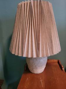 lot 181 image: Ceramic Table Lamp with Pleated Shade & Pale Blue Hydrangea Vase