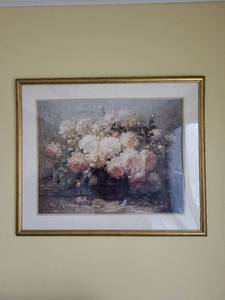 lot 185 image: Floral Still Life Print - Pink Hydrangea in Gold Frame