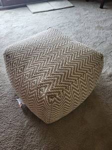 lot 186 image: Beige Chevron Upholstered Square Ottoman - 28in Footstool