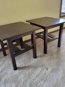 lot 192 image: Dark Espresso End Tables, Pair - Wood, 22 x 18 x 18 in