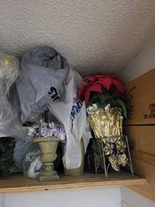 lot 203 image: Gold Spherical Vases with Red Faux Roses - Ornate Home Decor Set for Mantel