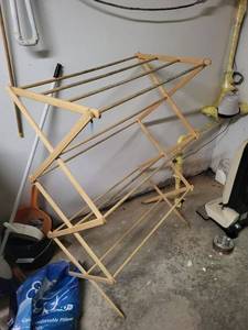 lot 210 image: Natural Wood Folding Clothes Drying Rack - Laundry Airer