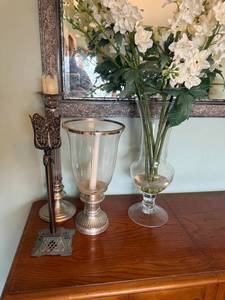 lot 85 image: Elegant Home Decor Set with Candle Holders, and Floral Vase