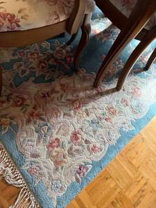 Royal Palace Handmade Floral Wool Rug 5'8" x 8'4" Smoke Blue