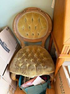 lot 90 image: Two Identical Vintage Upholstered Chairs with Wooden Frame