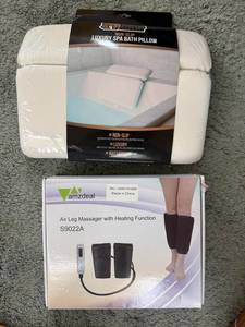 lot 120 image: Non-Slip Luxury Spa Bath Pillow & Amzdeal Air Leg Massager