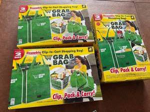 lot 151 image: 3 Sets of Reusable Grab Bags - Clip to Cart Shopping Convenience