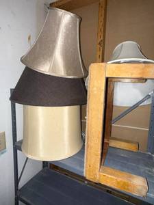 lot 215 image: Set of 4 Neutral Colored Lamp Shades and Foot Stool - Assorted Sizes
