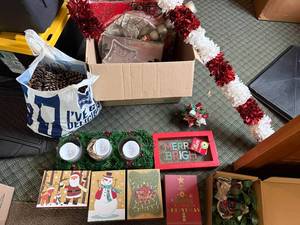 lot 232 image: Christmas Decoration Lot Garland, Candles, Ornaments, Cards