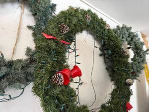 lot 242 image: Large Holiday Wreaths with Pinecones, Bows & Lights