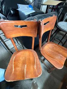 lot 249 image: Pair of Vintage Wooden Chairs with Cut-Out Backs