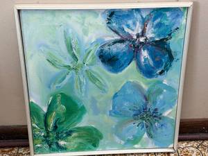 lot 275 image: Vibrant Floral Painting in Blue and Green Tones