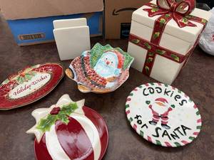 lot 296 image: Festive Holiday Ceramic Dishes and Containers Set